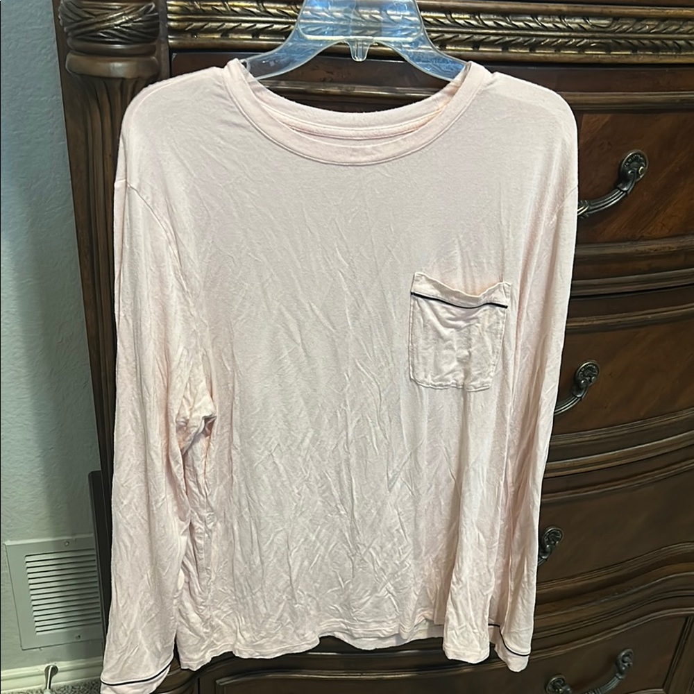 Light Pink Long Sleeve Pocket Tee pj top